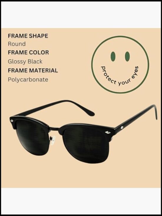 Super Dark Round Semi Rimless Sunglasses UV Protection Retro Vintage main image 4